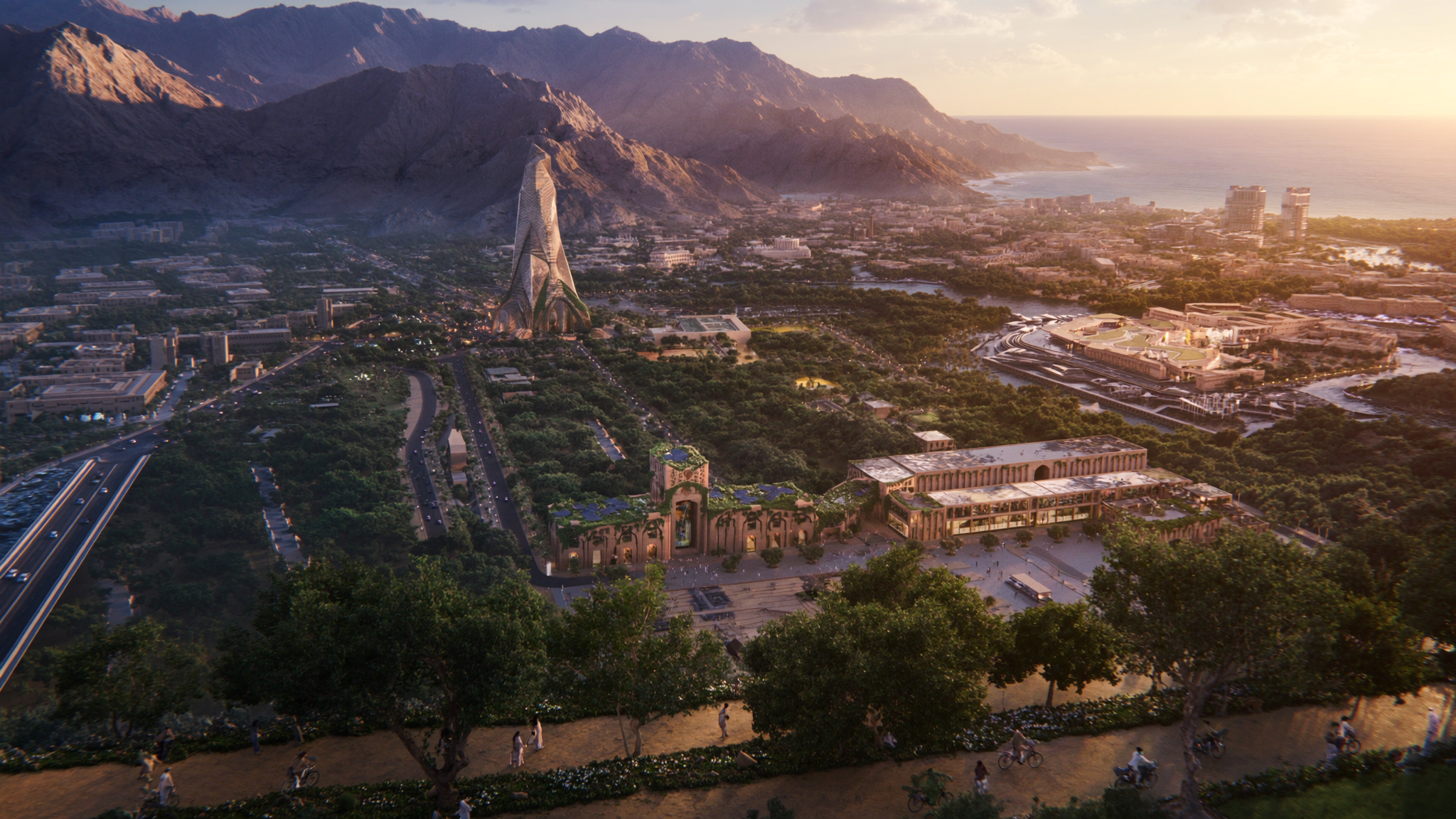 Jiwar — the tower, the souq and the bay at golden hour